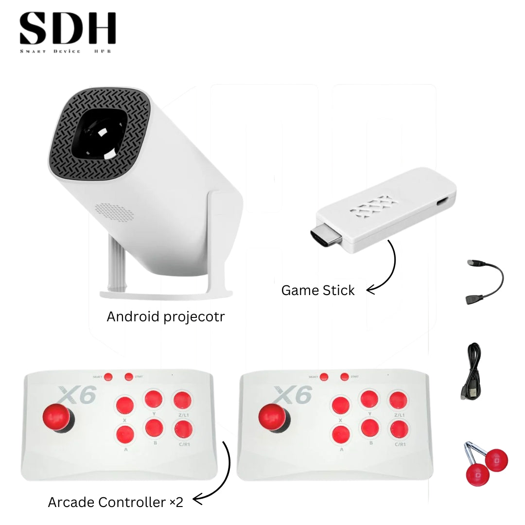 SDH – Projector Plus Game Console with Double Arcade Joystick 64GB Built-in 20000+ Games